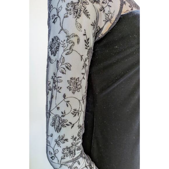 VTG 90s Robbie Bee Maxi Dress Gown 8P Black Velvet Sparkle Sheer Lace Event - Picture 4 of 10